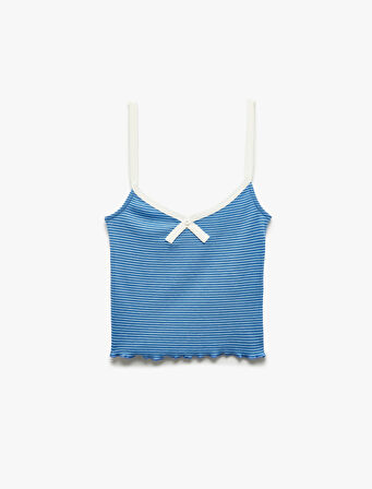 Slim Fit Fiyonk Detaylı Çizgili İnce Askılı Tişört
