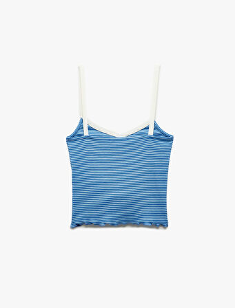 Slim Fit Fiyonk Detaylı Çizgili İnce Askılı Tişört