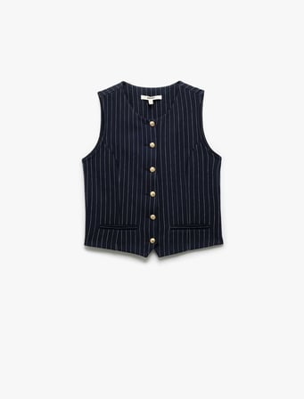 Slim Fit Kolsuz Düğmeli Bisiklet Yaka Yelek