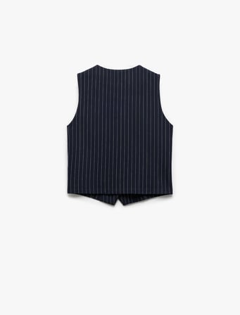 Slim Fit Kolsuz Düğmeli Bisiklet Yaka Yelek