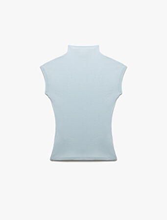 Viskon Dik Yaka Kolsuz Slim Fit Body