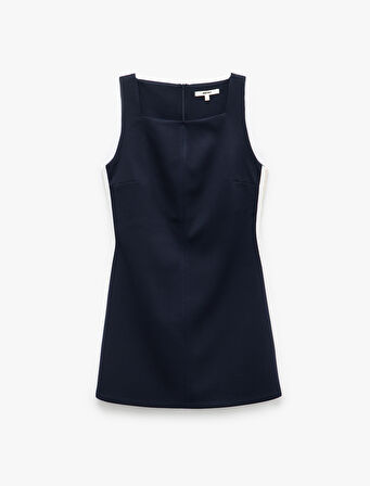 Viskon Slim Fit Kolsuz Kare Yaka Mini Elbise