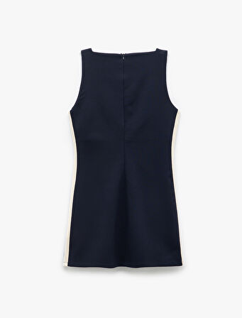 Viskon Slim Fit Kolsuz Kare Yaka Mini Elbise