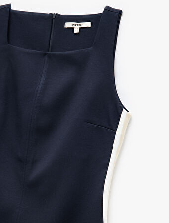 Viskon Slim Fit Kolsuz Kare Yaka Mini Elbise