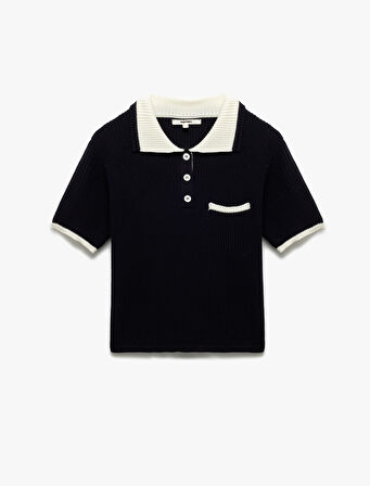 Kontrast Detaylı Kısa Kollu Polo Yaka Triko Tişört