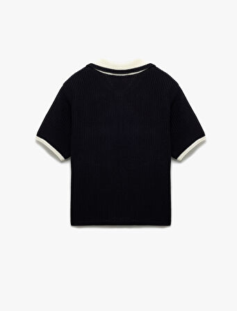 Kontrast Detaylı Kısa Kollu Polo Yaka Triko Tişört