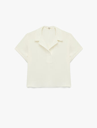 Rahat Kalıp Aerobin Kumaş Kısa Kollu Polo Yaka Crop Tişört