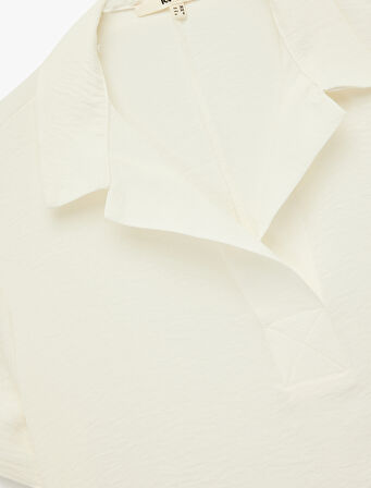 Rahat Kalıp Aerobin Kumaş Kısa Kollu Polo Yaka Crop Tişört