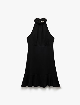 Aerobin Kumaş Kolsuz Halter Yaka Mini Elbise