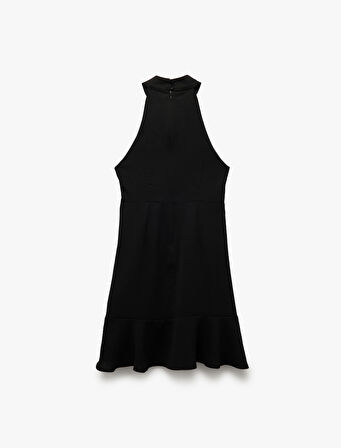 Aerobin Kumaş Kolsuz Halter Yaka Mini Elbise