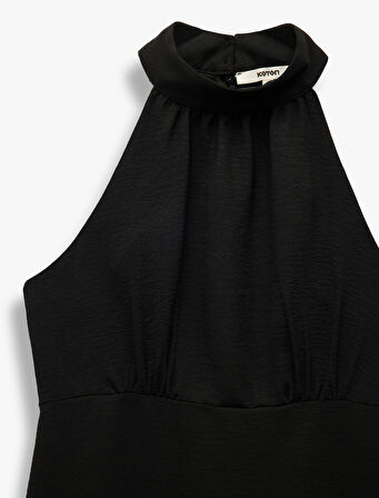 Aerobin Kumaş Kolsuz Halter Yaka Mini Elbise