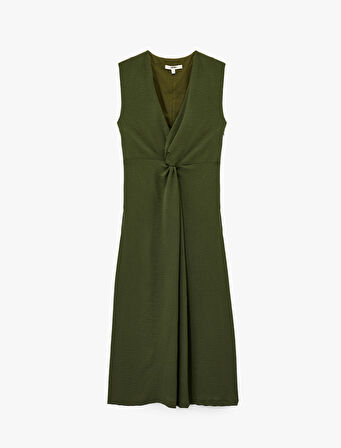 Aerobin Kumaş V Yaka Kolsuz Kruvaze Midi Boy Elbise