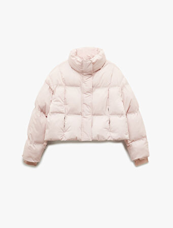 Dik Yaka Uzun Kollu Su İtici Crop Şişme Mont