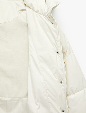 İçi Polar Astarlı Uzun Kollu Fermuarlı Su İtici Kapüşonlu Oversize Şişme Mont