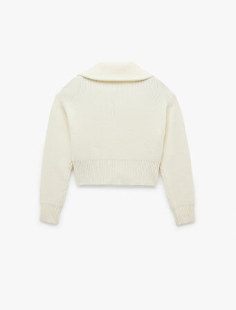 Uzun Kollu Dik Yaka Yarım Fermuarlı Triko Kazak