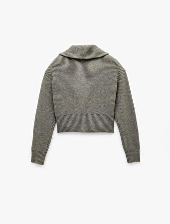 Koton Uzun Kollu Dik Yaka Yarım Fermuarlı Triko Kadın Kazak 6WAK90080HT