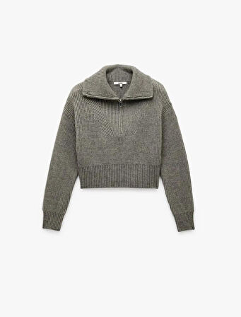 Koton Uzun Kollu Dik Yaka Yarım Fermuarlı Triko Kadın Kazak 6WAK90080HT