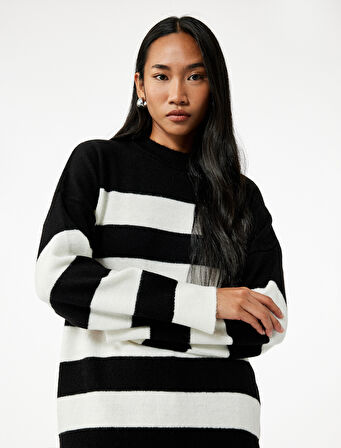 Uzun Kollu Bisiklet Yaka Triko Oversize Kazak