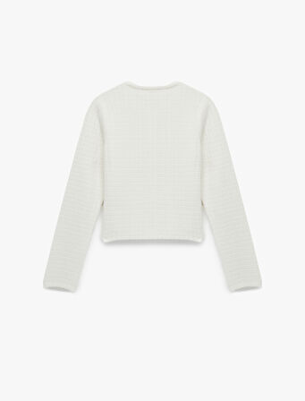 Aplike Detaylı Uzun Kollu Bisiklet Yaka Triko Hırka