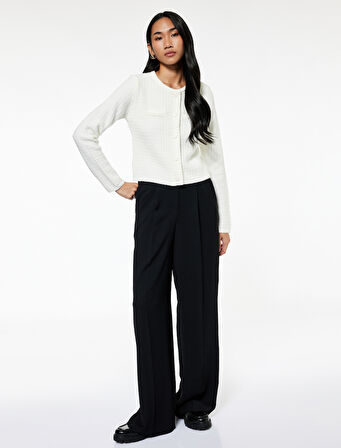 Aplike Detaylı Uzun Kollu Bisiklet Yaka Triko Hırka