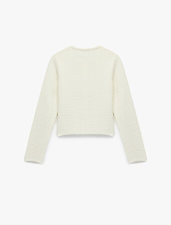 Aplike Detaylı Uzun Kollu Bisiklet Yaka Triko Hırka