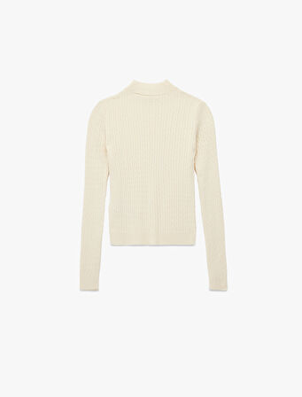 Regular Fit Uzun Kollu Hafif Dik Yaka Saç Örgü Kazak