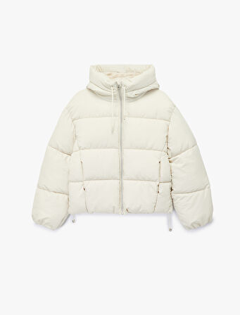 Rahat Kalıp Fermuarlı Kapüşonlu Kapitoneli Dik Yaka Şişme Mont