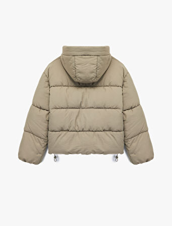 Rahat Kalıp Fermuarlı Kapüşonlu Kapitoneli Dik Yaka Şişme Mont