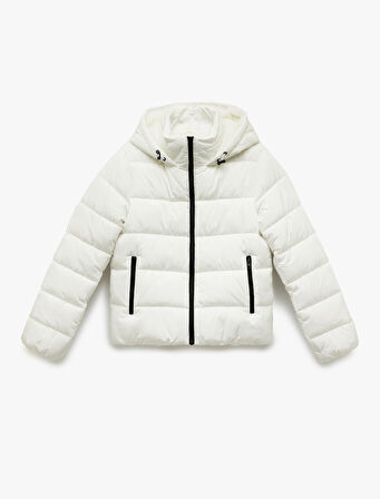 Kapüşonlu Uzun Kollu İçi Suni Kürklü Fermuarlı Cepli Şişme Mont