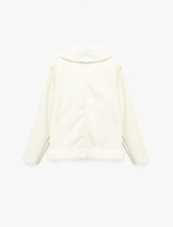 Suni Kürklü Yaka Fermuarlı Cepli Süet Görünümlü Biker Ceket