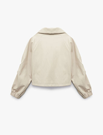 Uzun Kollu Dik Yaka Cep Detaylı Fermuarlı Oversize Viskon Ceket