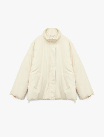 Dik Yaka Çıtçıt Düğmeli Cepli Uzun Kollu Rahat Kalıp Anorak Ceket