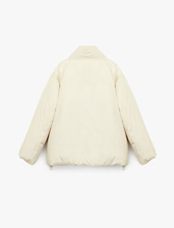 Dik Yaka Çıtçıt Düğmeli Cepli Uzun Kollu Rahat Kalıp Anorak Ceket