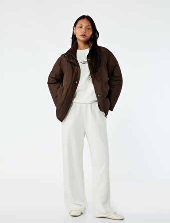 Dik Yaka Çıtçıt Düğmeli Cepli Uzun Kollu Rahat Kalıp Anorak Ceket