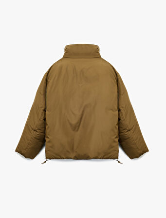 Dik Yaka Çıtçıt Düğmeli Cepli Uzun Kollu Rahat Kalıp Anorak Ceket