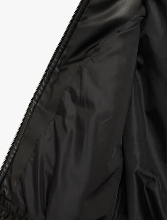 Fermuarlı Uzun Kollu Kapüşonlu Kapitone Şişme Mont