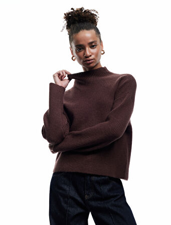 Dik Yaka Uzun Kollu Rahat Kalıp Basic Triko Kazak