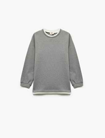 Şardonlu Bisiklet Yaka Çizgili Uzun Kollu Sweatshirt