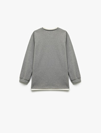 Şardonlu Bisiklet Yaka Çizgili Uzun Kollu Sweatshirt