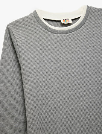 Şardonlu Bisiklet Yaka Çizgili Uzun Kollu Sweatshirt