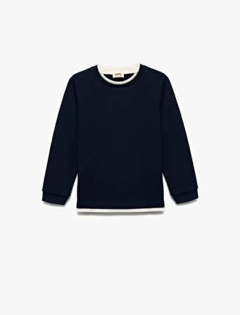 Şardonlu Bisiklet Yaka Çizgili Uzun Kollu Sweatshirt