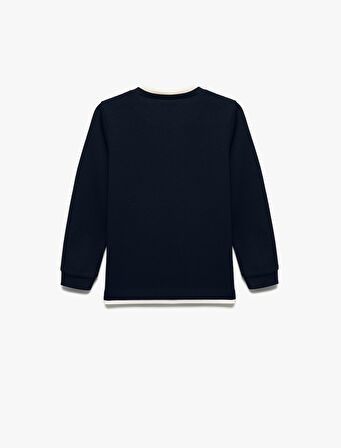 Şardonlu Bisiklet Yaka Çizgili Uzun Kollu Sweatshirt