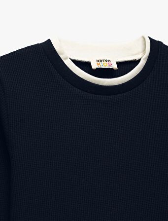 Şardonlu Bisiklet Yaka Çizgili Uzun Kollu Sweatshirt