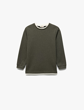 Şardonlu Bisiklet Yaka Çizgili Uzun Kollu Sweatshirt