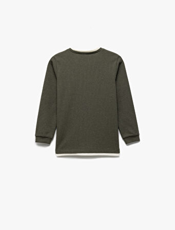 Şardonlu Bisiklet Yaka Çizgili Uzun Kollu Sweatshirt