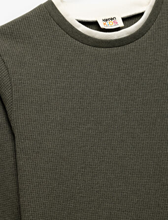 Şardonlu Bisiklet Yaka Çizgili Uzun Kollu Sweatshirt