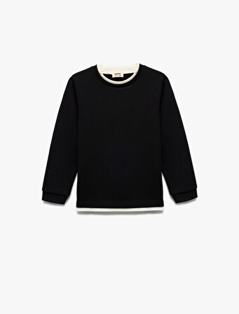 Şardonlu Bisiklet Yaka Çizgili Uzun Kollu Sweatshirt