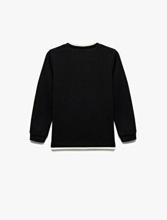 Şardonlu Bisiklet Yaka Çizgili Uzun Kollu Sweatshirt