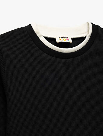 Şardonlu Bisiklet Yaka Çizgili Uzun Kollu Sweatshirt