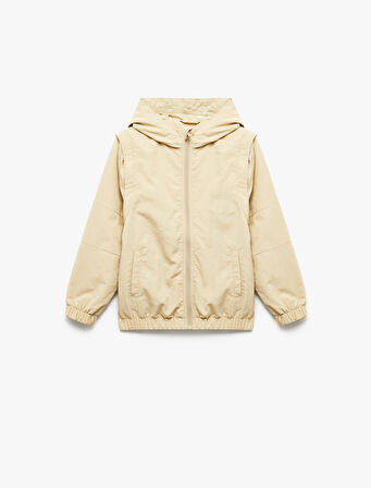 Uzun Kollu Fermuarlı Basic Kapşonlu Ceket